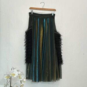 Unique skirt with iridescent, gold and metallic blue color combination.